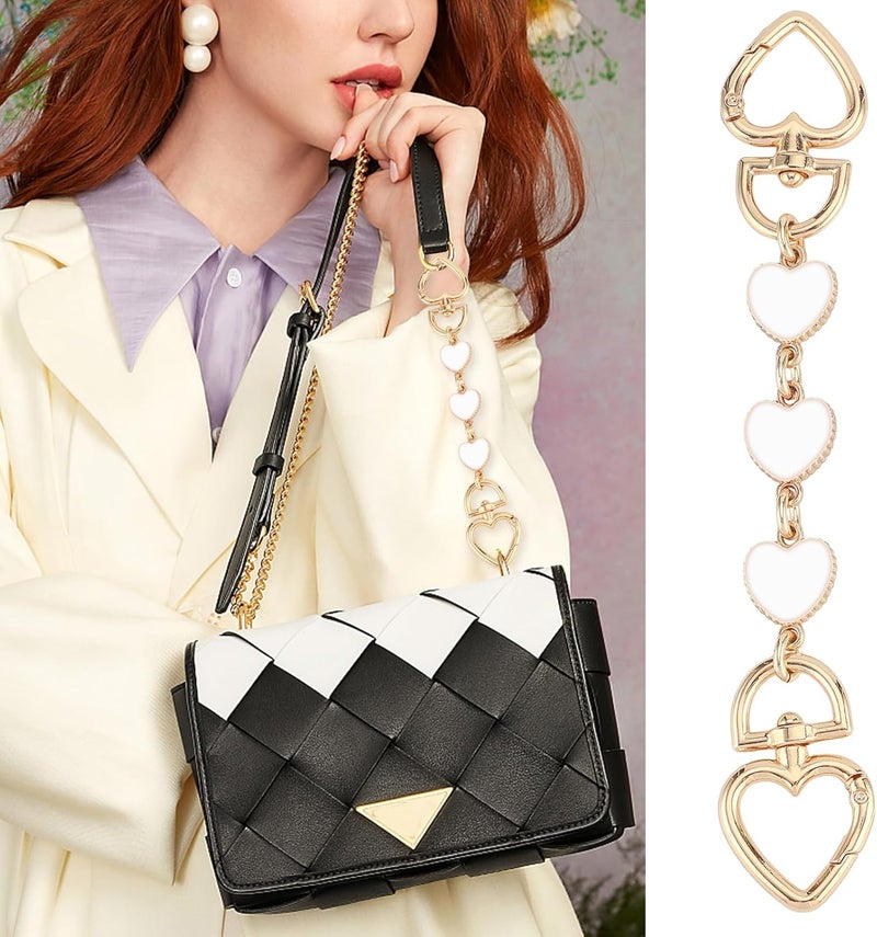 Tmtains 2Pcs Purse Extender Chain Gold Bag Extender Chain Hearts Purse Strap Extender White Purse Strap Replacement Purse Accessories Bag Charms for Handbags Cross Body Bag DIY Purse Making Supplies - Image 2